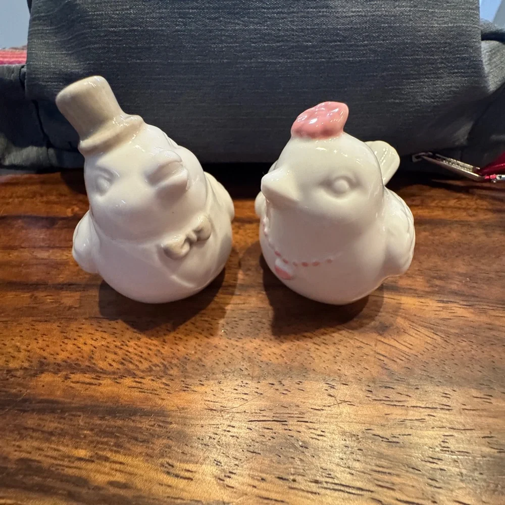 NEW Wedding Bride Groom Salt Pepper Shakers LOVE BIRDS NEW Ceramic Porcelain